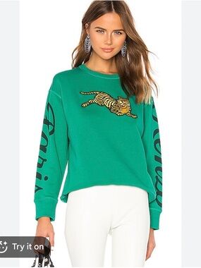 Kenzo Emerald Green Crewneck with Embroidered Tiger